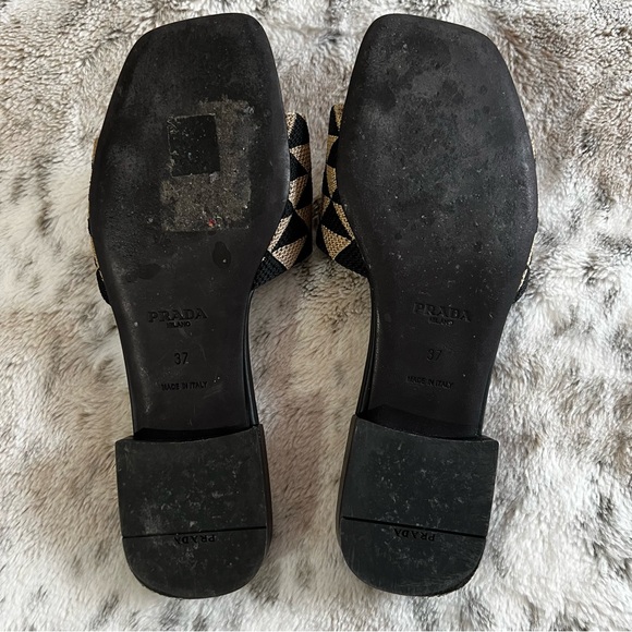Like New PRADA Embroidered Triangle Logo Slides Sandals Mules size 37 EU / 7 US - Picture 8 of 11